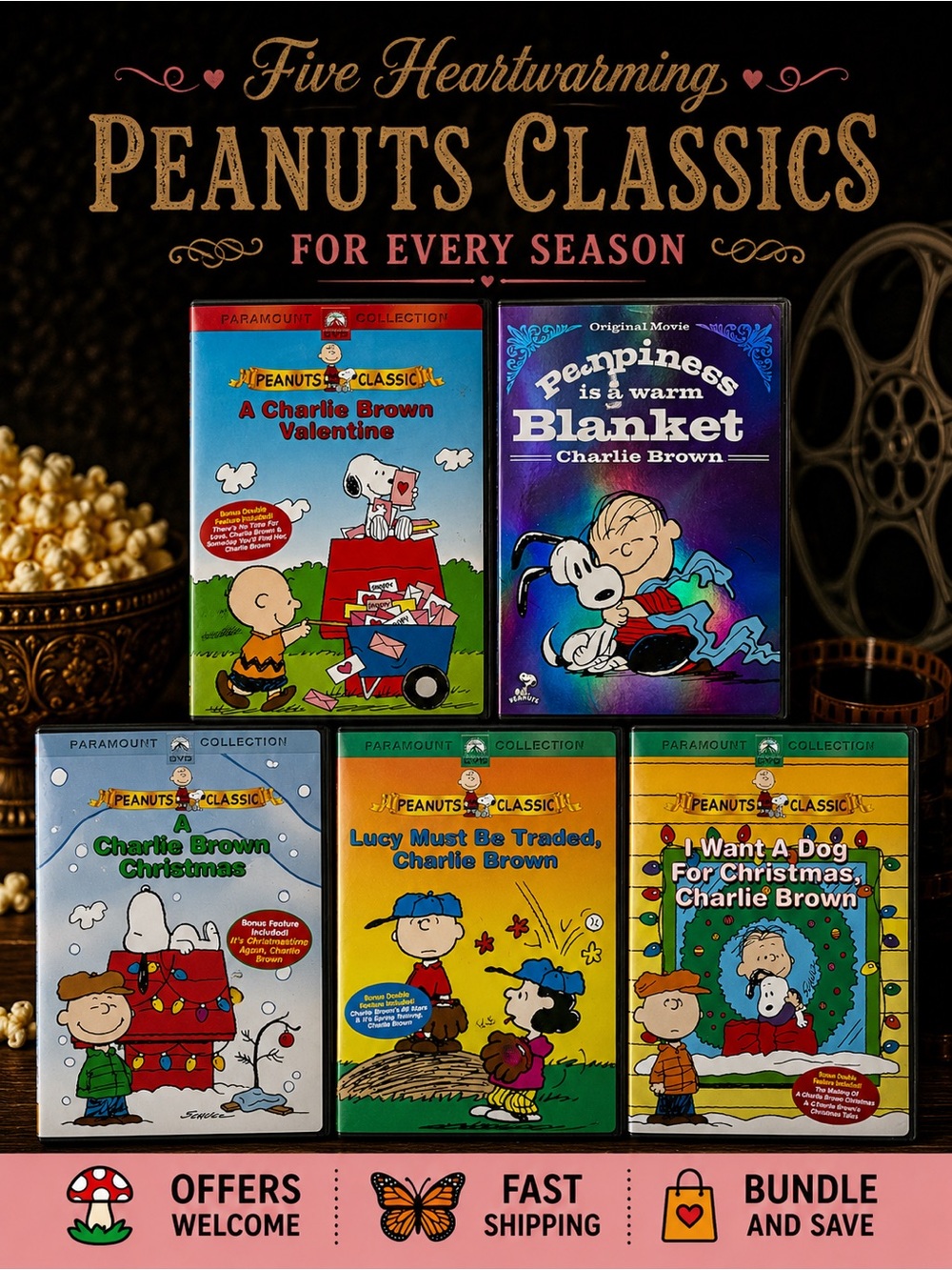 Peanuts Charlie Brown 5 DVD Collection Christmas Valentine Snoopy Family Classic